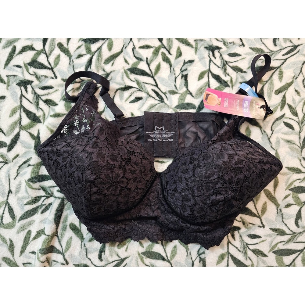 Maidenform Bralette Black Lace Adjustable Strap Semi-Sheer‎ 40C DM1188 Bra